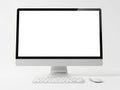 Modern computer monitor with keyboard and mouse isolated on white background Royalty Free Stock Photo