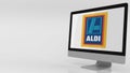 Modern computer screen with Aldi logo. Editorial 3D rendering Royalty Free Stock Photo
