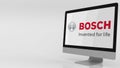 Modern computer screen with Bosch logo. Editorial 3D rendering Royalty Free Stock Photo
