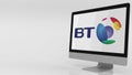 Modern computer screen with British Telecom BT logo. Editorial 3D rendering