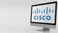 Modern computer screen with Cisco logo. Editorial 3D rendering