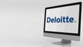Modern computer screen with Deloitte logo. Editorial 3D rendering Royalty Free Stock Photo