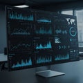 A modern computer screen displays a complex, data-driven dashboard with various Royalty Free Stock Photo