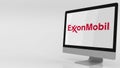 Modern computer screen with Exxon Mobil logo. Editorial 3D rendering Royalty Free Stock Photo