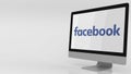 Modern computer screen with Facebook logo. Editorial 3D rendering