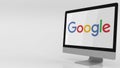 Modern computer screen with Google logo. Editorial 3D rendering