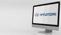 Modern computer screen with Hyundai logo. Editorial 3D rendering