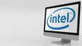 Modern computer screen with Intel logo. 4K editorial clip