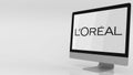 Modern computer screen with Loreal logo. Editorial 3D rendering Royalty Free Stock Photo
