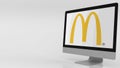Modern computer screen with McDonald`s logo. Editorial 3D rendering