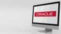 Modern computer screen with Oracle logo. Editorial 3D rendering