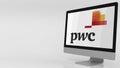 Modern computer screen with PwC logo. 4K editorial clip