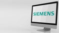Modern computer screen with Siemens logo. Editorial 3D rendering Royalty Free Stock Photo