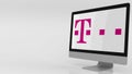 Modern computer screen with T Telekom logo. Editorial 3D rendering