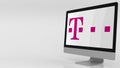 Modern computer screen with T Telekom logo. 4K editorial clip