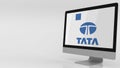 Modern computer screen with Tata logo. Editorial 3D rendering