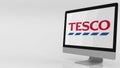 Modern computer screen with Tesco logo. Editorial 3D rendering