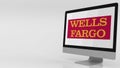 Modern computer screen with Wells Fargo logo. Editorial 3D rendering