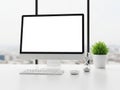 Modern computer setup isolated on white background Royalty Free Stock Photo