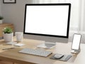 Modern computer setup isolated on white background Royalty Free Stock Photo