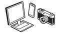 Modern Computing Devices and Photo Camera Vector Graphics, vector design Generative AI Royalty Free Stock Photo