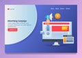 Concept of advertising campaign, digital marketing, online business promotion, vector web banner template with icons and text. Royalty Free Stock Photo