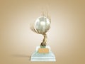 Modern concept award gold braided tree goblet with a large pearl 3d render on color gradient