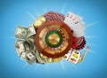 modern concept of the casino logo roulette is surrounded by play Royalty Free Stock Photo