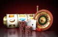 Modern concept of the casino logo roulette is surrounded by play Royalty Free Stock Photo