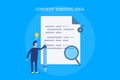Content writer thinking about new content idea, research, development, copy writing, search, creative concept. Flat design banner. Royalty Free Stock Photo