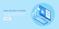 Flat design, isometric web banner concept, data protection, cyber security, information safety and encryption, secure cloud system Royalty Free Stock Photo