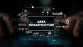 Modern Concept of Data Infrastructure with Analytics Visualizations and Digital Interface Elements in Dark Environment Royalty Free Stock Photo