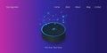 Digital smart speaker, voice assistance, modern customer service and experience, 3d style web banner template with icons and text,