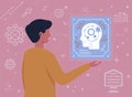 Man Holding Digital Interface with Human Brain Profile and Artificial Intelligence Nodes Illustration Royalty Free Stock Photo