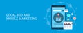 Local seo map listing for mobile, e-commerce shop optimization for local search concept. Flat design vector banner.