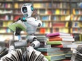 modern concept of piece intelligence robot is reading books sitting on a pile of books3d render Royalty Free Stock Photo