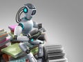 modern concept of piece intelligence robot is reading books sitting on a pile of books3d render on grey Royalty Free Stock Photo