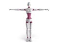 Modern concept of product presentation female robot ready to insert an object into the hand 3d render on white