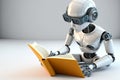 modern Concept of robots reading a book to study biographies. Generative AI