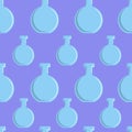 Modern concept seamless poster with blue bottles pattern at lilac background