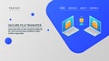 Secure file sharing, cloud data transfer, data protection, file sharing between two computers. Isometric design concept.