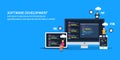 Flat design concept of software development, coding, programming.