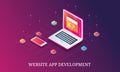 Website app development, programming, coding, interface, responsive, mobile device, isometric concept. Royalty Free Stock Photo