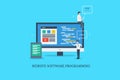Website development, software programming, coding, team of software developer working on project. Flat design vector banner. Royalty Free Stock Photo