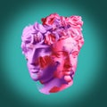 Modern conceptual art poster with ancient statue of bust of Antinous and Apollo. Collage of contemporary art.