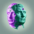 Modern conceptual art poster with ancient statue of bust of Octavian Augustus and Germanicus.