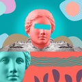 Modern conceptual art poster with ancient statue of bust of Venus. Collage of contemporary art.