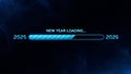 Blue Loading Bar Progress from 2025 to 2026 on Dark Background, New Year Concept Royalty Free Stock Photo