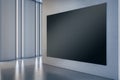 Modern concrete gallery interior with empty black mock up banner on wall. Museum room concept. Royalty Free Stock Photo