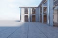 Modern concrete and glass office building exterior on bright sky backgroound. 3D Rendering